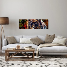 Obraz - Niedźwiedź, malarstwo (z zegarem) (90x30 cm)