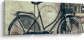 Obraz - Vintage rower z kwiatami (z zegarem) (90x30 cm)