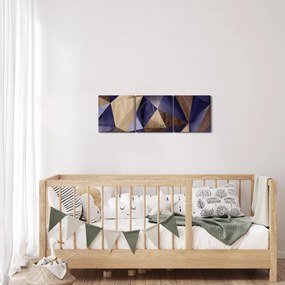 Obraz - 3D drewniane trójkąty (z zegarem) (90x30 cm)