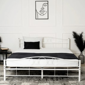 Łóżko Metalowe 160x200 cm ze Stelażem Dwuosobowe GRIFFIN Białe