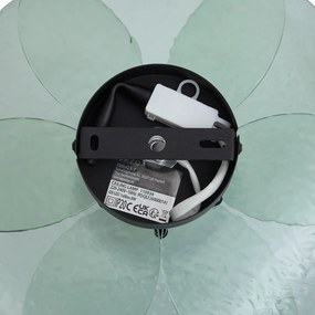 Designerska lampa sufitowa czarna z zielonym żebrowanym szkłem - Kemner