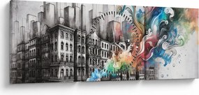 Obraz - Przemysłowe życie (z zegarem) (90x30 cm)