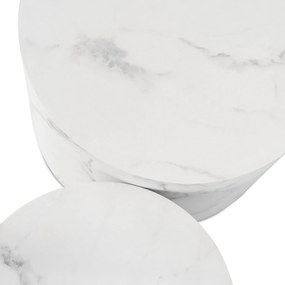Zestaw Stolików Kawowych LEILA 38 cm/48 cm Biały Marmur Nowoczesny Glamour