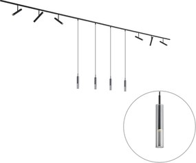 Nowoczesny system szynowy czarny z 6 reflektorami i 4 lampami wiszącymi czarny 1-fazowy - Slimline Avery Loyce
