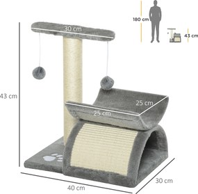 PawHut Drapak dla Kota z Piłką Drzewko do Zabawy Ostrzenie Pazurów Jasnoszary | Aosom PL
