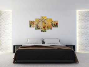 Obraz - Jednorożec z kwiatami (125x70 cm)
