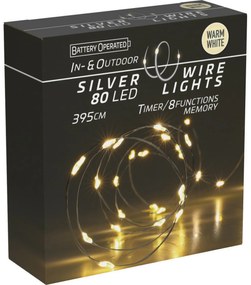 Drut świetlny z timerem Silver lights 80 LED, ciepła biała, 395 cm