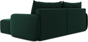 Ciemnozielony aksamitny rozkładany/ze schowkiem narożnik (prawostronny/z szezlongiem) Kalena – Makamii