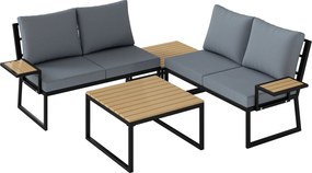 Outsunny meble ogrodowe narożne zestaw dla 4 osób sofa z poduszkami stolik kawowy metal teakowy ogród taras | Aosom PL