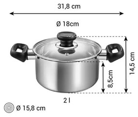 Garnek ze stali nierdzewnej z pokrywką odpowiedni na indukcję 2 l Brava – Tescoma
