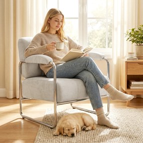 HOMCOM Nowoczesny fotel, akcentowy fotel z szerokim siedziskiem i grubą wyściółką, tapicerowany fotel w stylu chenille do salonu, beżowy | Aosom PL