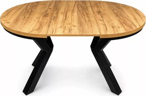 Nowoczesny stół okrągły Arela 100 cm rokładany z blatem laminowanym i czarnymi metalowymi nogami