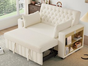 Nowoczesna składana sofa dla 2 osób - z uchwytami na napoje - z portami ładowania USB - z poduszkami - tkanina welurowa - beżowy