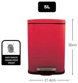 Czerwony stalowy kosz na śmieci z pedałem 5 l Akira – Spirella