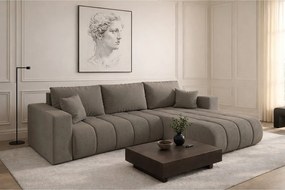 Narożnik z funkcją spania i pojemnikiem MILO PREMIUM, tkanina Wind, Brązowoszary, Prawy