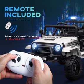 AIYAPLAY Elektryczny samochód dla dzieci z łagodnym zawieszeniem, sterowalny zdalnie, LED, klakson, 12V silniki, z tworzywa sztucznego i metalu, Biały