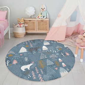 Niebieski dywan dziecięcy odpowiedni do prania ø100 cm Forest Land – Mila Home