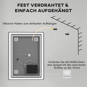 HOMCOM Oświetlenie Łazienkowe LED z Regulacją Jasności i Przełącznikiem Dotykowym 80x60cm Wodoodporne | Aosom PL