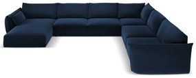 Ciemnoniebieski aksamitny narożnik (prawostronny/w kształcie litery U) Vanda – Mazzini Sofas