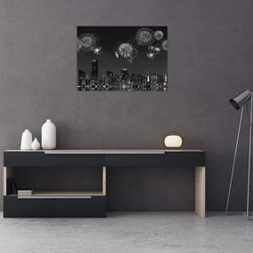 Obraz - Fajerwerki w Miami, czarno - białe (70x50 cm)