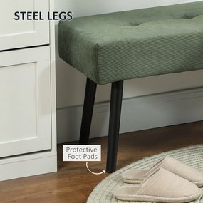 HOMCOM Ławka Polsterbank z Sztruksu, Ławka z Metalowymi Nogami, Ławka do Przedpokoju 100 x 36 x 45 cm Zielony