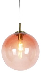 Lampa wisząca art deco mosiądz różowe szkło 33 cm - Pallon ArtDeco Oswietlenie wewnetrzne