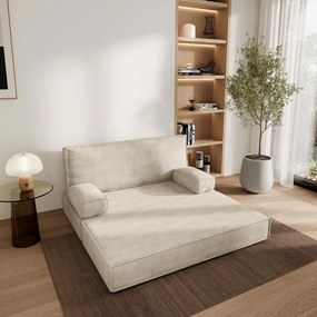 Masseno Sofa piankowa LADIA z funkcją spania, Kanapa z pianki do salonu, Bezmontażowa, Tkanina sztruksowa – Kremowy POSO 100