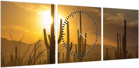 Obraz - Kaktusy Saguaro (z zegarem) (90x30 cm)
