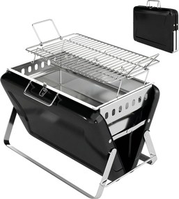 Outsunny Grill na węgiel drzewny ze stali nierdzewnej BBQ Smoker z rusztem, uchwytem, składanymi nogami do grillowania na tarasie, campingu 40x28x25,5 cm czarny | Aosom PL