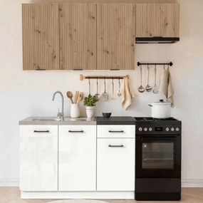 Zestaw Mebli Kuchennych MODERN 170 cm Dąb Artisan/Biały Połysk Ryflowany Nowoczesny