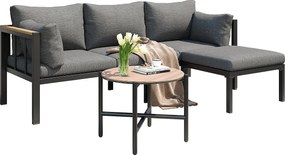 Zestaw mebli ogrodowych modułowych 4-osobowych ze stali ocynkowanej: 1 sofa 3-osobowa + 1 stołek + 1 okrągły stolik kawowy - Szary