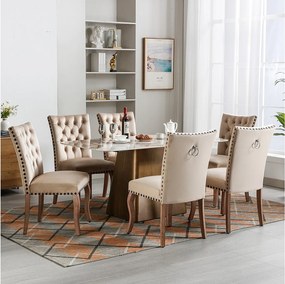 Zestaw 6 krzeseł do jadalni - krzesło do jadalni z aksamitu w kolorze wielbłądzim - z wyściełanym oparciem i drewnianymi nogami