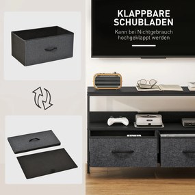 HOMCOM Szafka RTV Lowboard z 2 szufladami, otwartą półką, do telewizorów do 119,4 cm, 98 x 29 x 56 cm, Czarny+Ciemnoszary