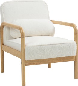 HOMCOM Fotel Akcentowy, Tapicerowany Fotel z Tkaniny, Rama z Drewna Kauczukowego, Nowoczesny Fotel z Poduszką, Biały