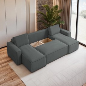 Masseno Narożnik PESANO z funkcją spania i pojemnikiem na pościel Narozniki U, Rozkładana sofa - Szary, POSO 60