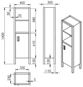 Brązowa wysoka wąska szafka łazienkowa z litego drewna świerkowego 40x140 cm Brand – Sapho