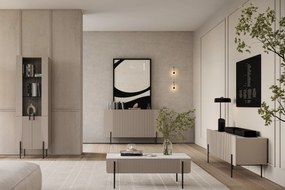 Komoda Malmi 150 cm - kaszmir / crema bianca / czarne nóżki
