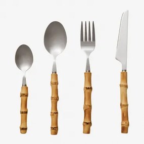 Zestaw Sztućców 16 Elementów Ze Stali Nierdzewnej I Bambusa Visola Chrome - Sklum