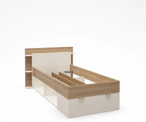 Biało-naturalne łóżko jednoosobowe w dekorze dębu ze schowkiem bez stelaża 90x200 cm Albo – Marckeric