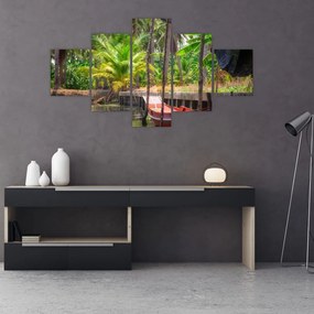 Obraz - Drewniana łódź na kanale, Tajlandia (125x70 cm)