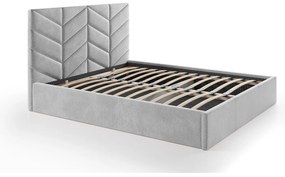 Łóżko ze skrzynią 200 x 200 cm - Tkanina teksturowana - Szary - JUSTANI