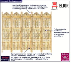 Parawan z litego drewna mango - Peris 200 x 165 cm