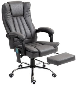 HOMCOM Fotel biurowy obrotowy z masażem i ogrzewaniem chowany podnóżek do 120 kg szary | Aosom PL