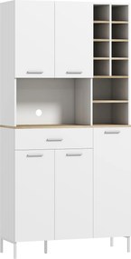 HOMCOM Szafka kuchenna z otwartymi regałami, przegródkami, stojak na wino, schowek z 5 drzwiami, MDF, Biały