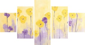 Obraz - Fioletowe i żółte kwiatuszki (125x70 cm)
