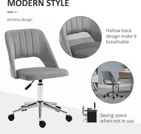 Vinsetto Regulowany wysokością fotel biurowy na kółkach, obrót 360°, kształt muszli, pianka, 49 x 60 x 79-91 cm, Szary