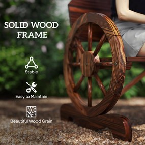 Outsunny Dwuosobowa Ławka Ogrodowa z Podłokietnikami w Kształcie Kół, Rustykalna Ławka Zewnętrzna na Taras, Werandę, Drewno Świerkowe, Brązowa