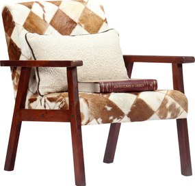 Drewniany tapicerowany skórą naturalną fotel lisek F7-B44