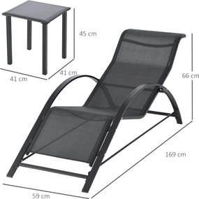 Outsunny Zestaw leżaków ogrodowych z stolikiem 2 sztuki Oddychająca tkanina Stabilna konstrukcja Czarny | Aosom PL