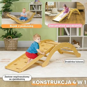 AIYAPLAY Zestaw wspinaczkowy dla dzieci, design 4 w 1 z mostkiem łukowym, huśtawką, poduszką, rampą zjeżdżalnią, do użytku wewnętrznego, Drewno